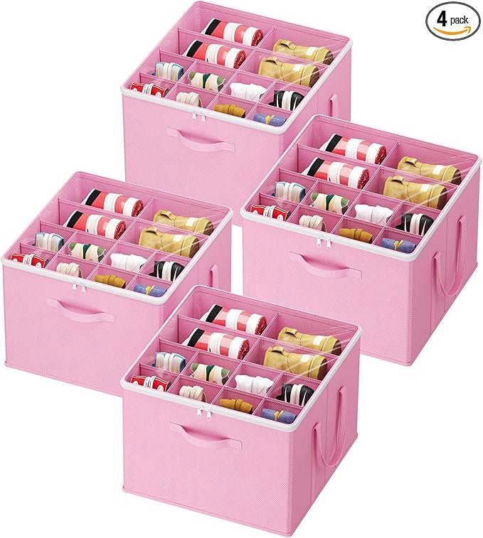 Lifewit 4 Pack Shoe Storage Organizer for Closet, Large Shoe Box Storage Containers with Clear Cover, Foldable Storage Bins Fit for Boots Fits 48-64 Pairs (Each 12-16 Pairs) Pink