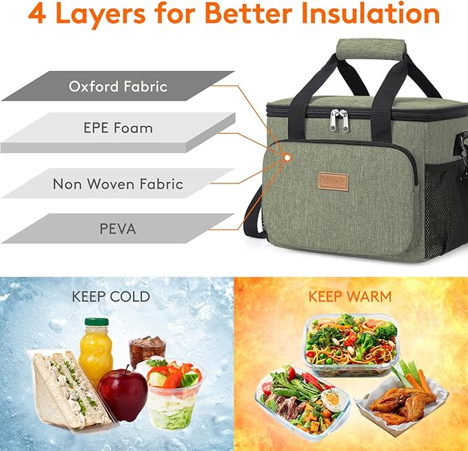 Lifewit Medium Lunch Bag, Insulated Lunch Box, Soft Cooler Cooling Tote for Adult Men Women, Dark Green 12-Can (9L)