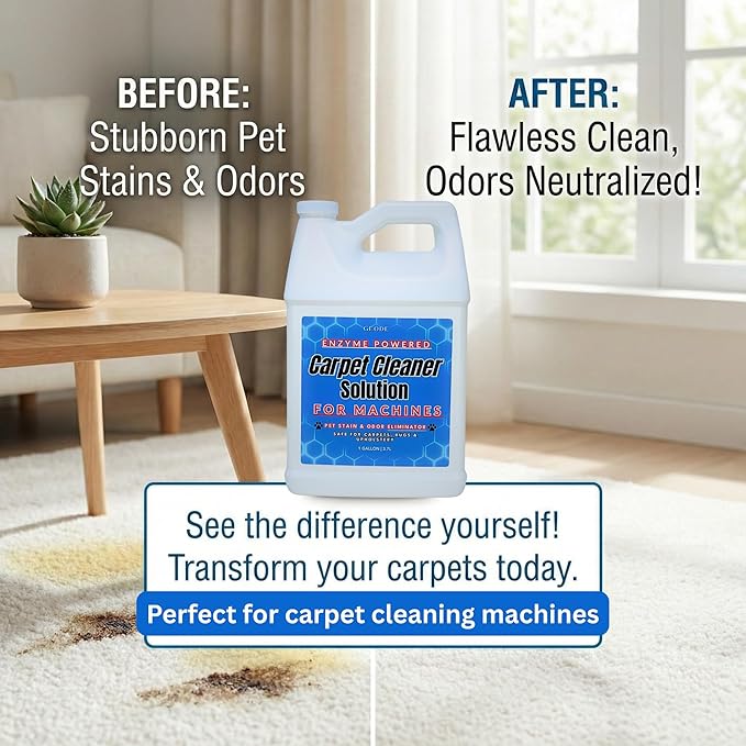 GEODE Carpet Cleaner Solution for Machines – Enzyme Carpet Cleaner & Deodorizer for Deep Cleaning, Pet Stain & Odor Remover, Non-Toxic Concentrated Formula for Carpet Cleaning Machines (G)