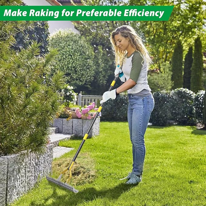Thatch Rake,57 inch Thatching Rake for Lawn Stainless Steel Metal Dethatcher Rakes with Sheath,Heavy Duty Weed Rakes for Cleaning Dead Grass,Yard,Garden,Leaves,Loosening Soil