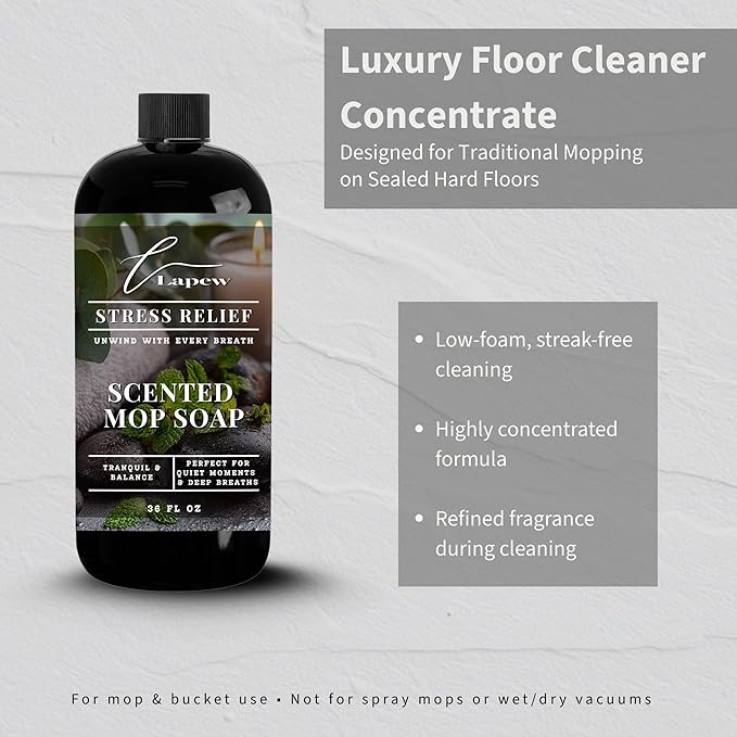 Lapew Stress Relief Scented Mop Soap - Luxury Floor Cleaner Concentrate for Mopping Tile, Laminate, Vinyl & Hardwood | Streak-Free, Low-Foam | 36 oz