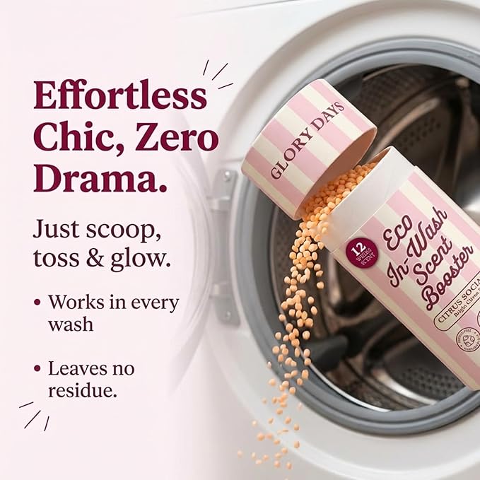 Glory Days In-Wash Scent Booster & Fabric Smell Deodorizer – Citrus Socialite (Bright Citrus Blend) | Chic Laundry Beads for Long-Lasting Fragrance | Plant-Conscious, Plastic-Free, 21 Washes