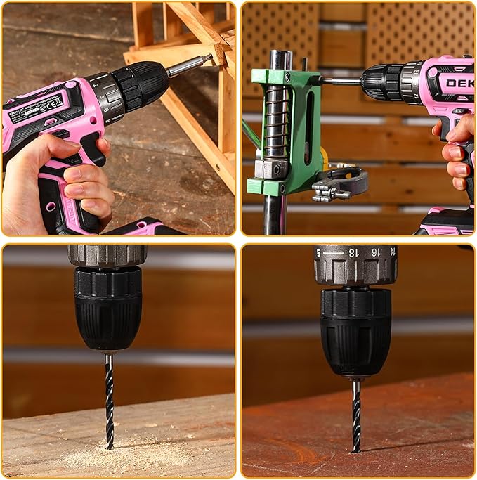 Power Drill Cordless: DEKOPRO'S Pink Cordless Drill 20V Electric Power Drill Set Tool for Women Drills with Battery and Charger 20 Volt Drills Driver Kit