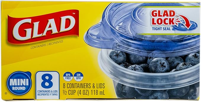 Glad GladWare Mini Round Food Storage Containers with Lids, Small BPA Free Reusable Plastic Snack Containers with Lock Tight Seal for Lunch, Portion Control, and On the Go, 4 Oz, 8 Count - 12 Pack