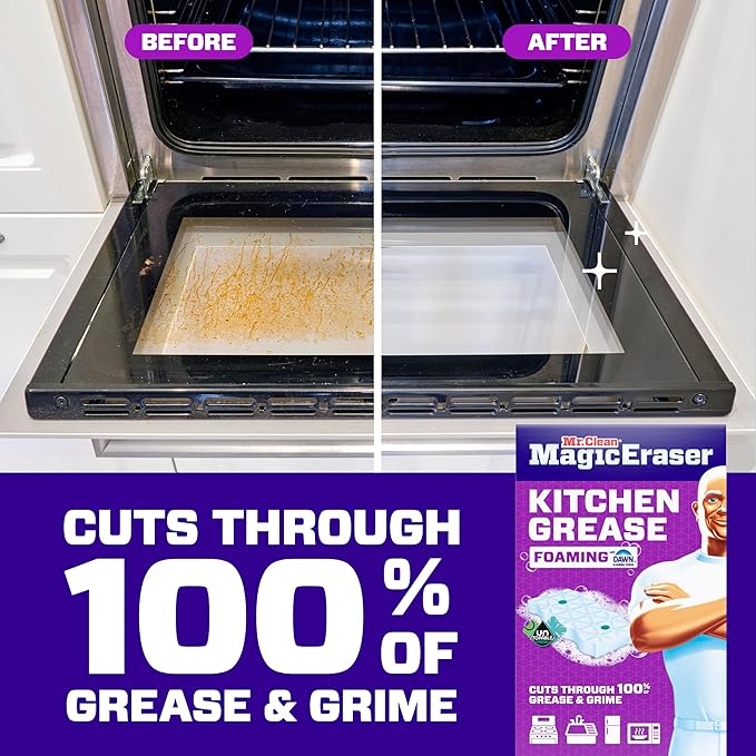 Mr. Clean Magic Eraser Foaming Sponge, Kitchen Grease Eraser, Dawn Cleaning Power, Oven Cleaner, Unstopables Fresh, 8ct
