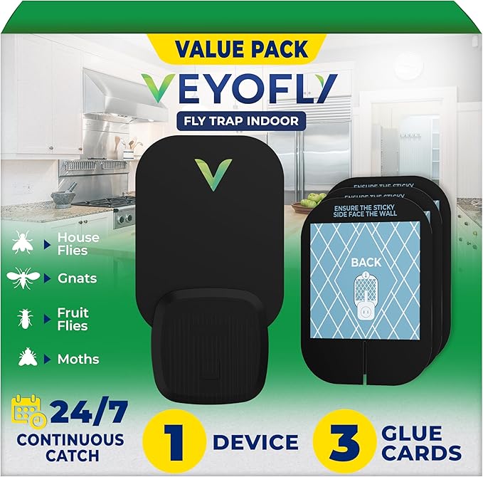 VEYOFLY Fly Trap Indoor, Fruit Fly Traps for Indoor, (1 Device + 3 Refills) Gnat Traps for House, Fly Catcher, Plug in Light Flying Insect Trap, Bug Light Killer, Fly Trap