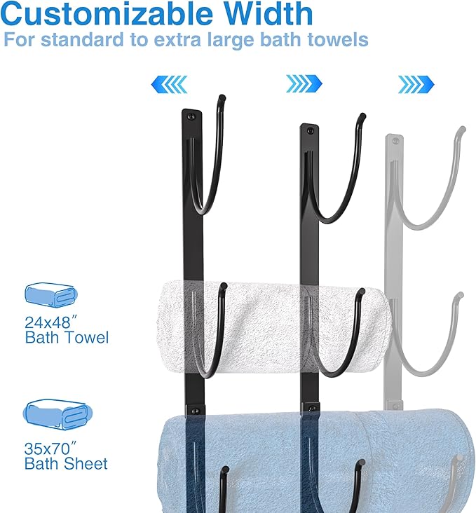 Bathroom Rolled Towel Rack: 4-Tier Wall Mounted Towel Storage Holder, Hanging Organizer for Towels, Blankets, Large Bath Sheets, Space Saving in RV, Closet, Toilet, Cabinet, Black Metal