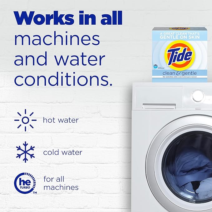 Tide Clean and Gentle Powder Laundry Detergent, Unscented, 68 Loads, 77 oz
