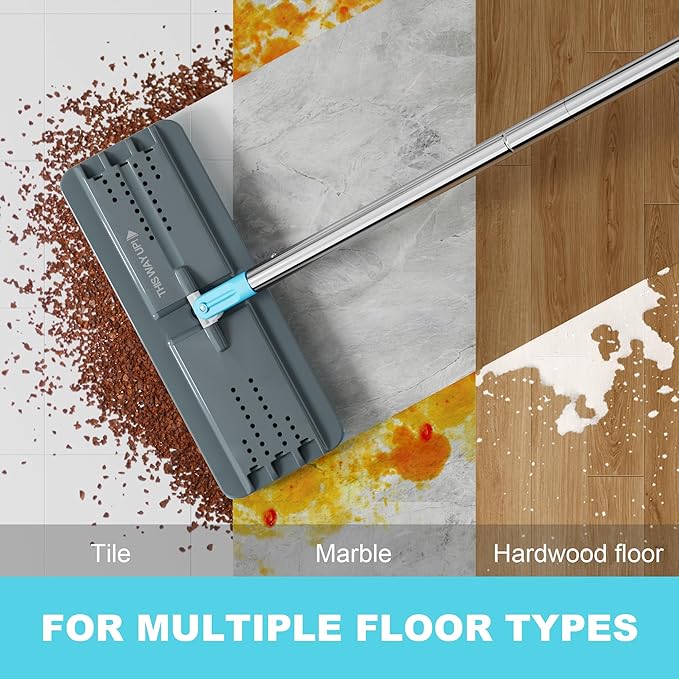 JOYMOOP Mop and Bucket Set with Wringer, with 5 Reusable Microfiber Mop Pads, Mops for Floor Cleaning and Wall Cleaning, Hands-Free Flat Mop for Home Use - Grey+Cyan Blue