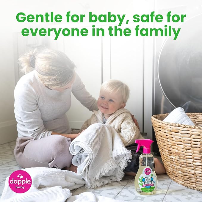 DAPPLE Stain Remover Spray, Plant-Based, Fragrance Free, 16.9 Ounce Spray Bottle, Hypoallergenic, Baby Laundry Stain Remover for Clothes & Cloth Diapers