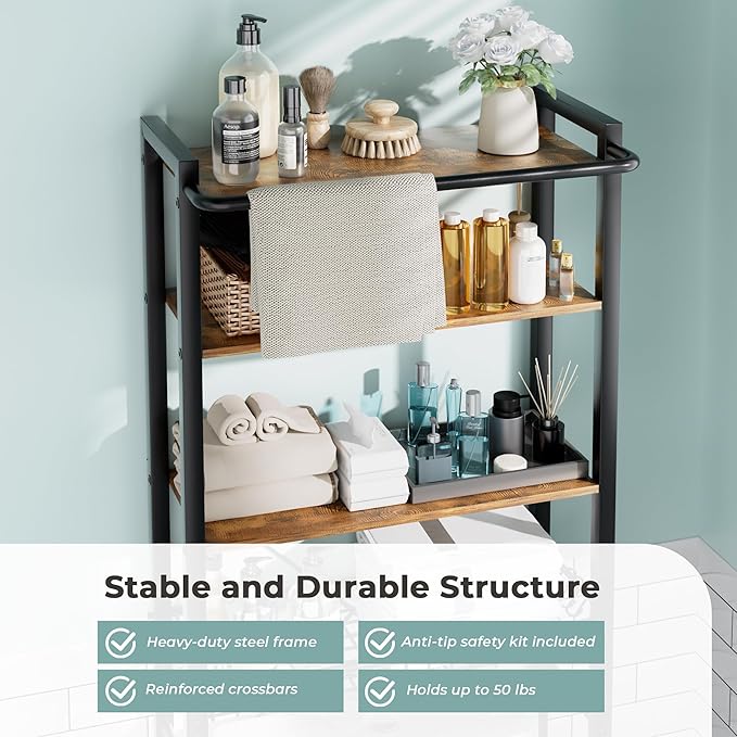 GRUSIGN Over-The-Toilet Storage Shelf, 4-Tier Bathroom Organizer Shelf, Freestanding Space Saver Shelves Over Toilet with Adjustable Shelf for Bathroom, Brown