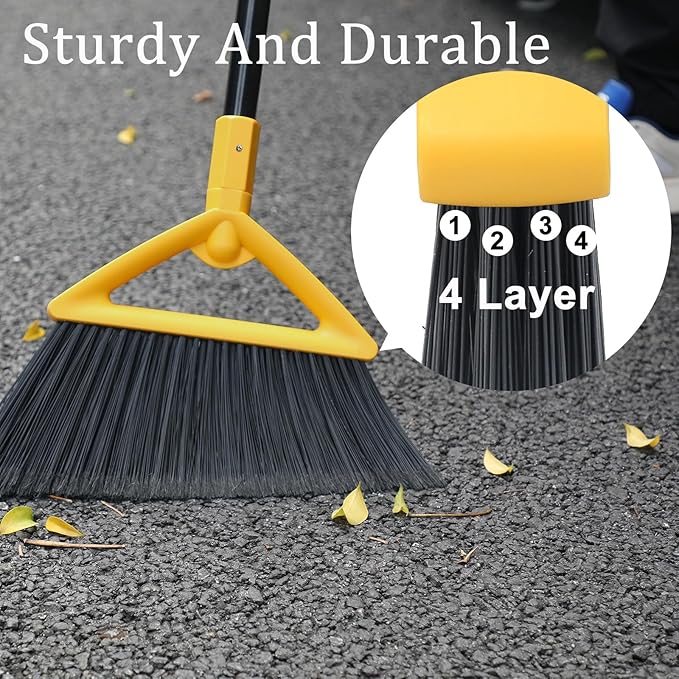 Heavy Duty Angle Broom 3 Pack - Yellow Broom for Outdoor & Indoor, Garage, Driveway, Sidewalk, Kitchen & More, Long Handle