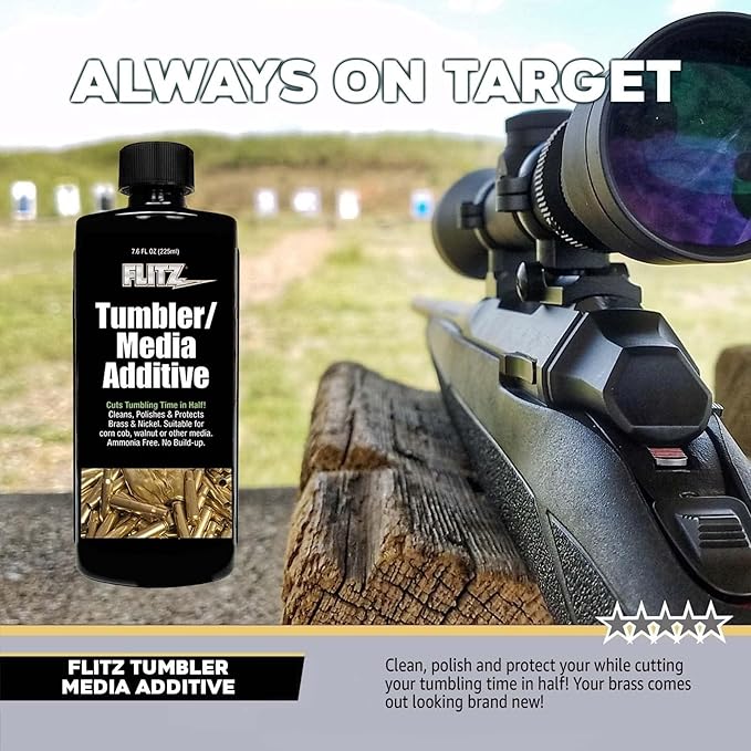 Flitz Tumbler Media Additive - 7.6oz Bottle of USA-Made Brass Cleaner Reloading Liquid for Ammo, Copper, & All Metals - Ammonia-Free Tumbling Polish to Remove Oxidation, Powder Residue (6 Pack)