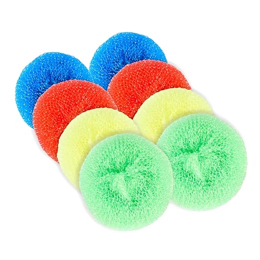 16-Pack Non-Scratch Nylon Scouring Pads – Durable Round Kitchen Scrubbers in 4 Colors – Safe for Non-Stick Cookware – 2.5" Diameter – Multi-Surface Cleaning Pads for Home, Kosher & Commercial Use