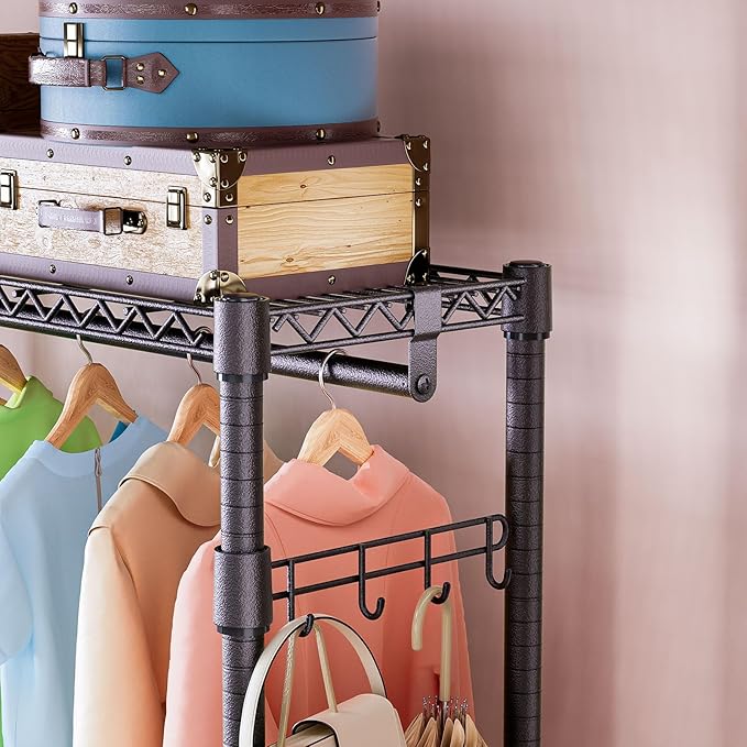 IZEUK Heavy Duty Rolling Garment Rack Wire Clothes Rack for Hanging Clothes (Dark Grey, 3 Tier with 1 Rod, 15.7" D x 45.3" W x 72.4" H)