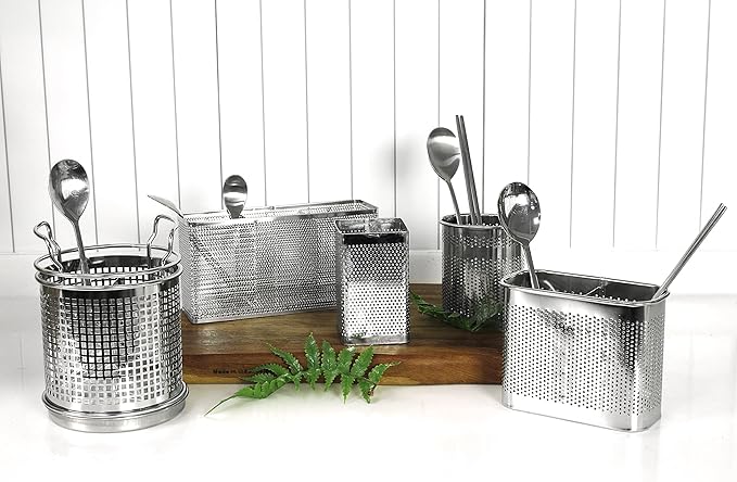LENITH Kitchen Utensil Chopsticks Perforated Holder with Hooks - 304 Stainless Steel Storage for Organizer Dishwasher Safe (Large Rectangle)