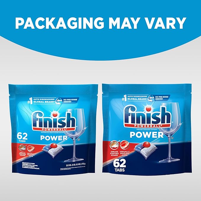 Finish Power Dishwasher Pods, No Pre-Rinse Dishwasher Detergent Soap For Deep Clean & Shine with Degreasing Power, 62 Count