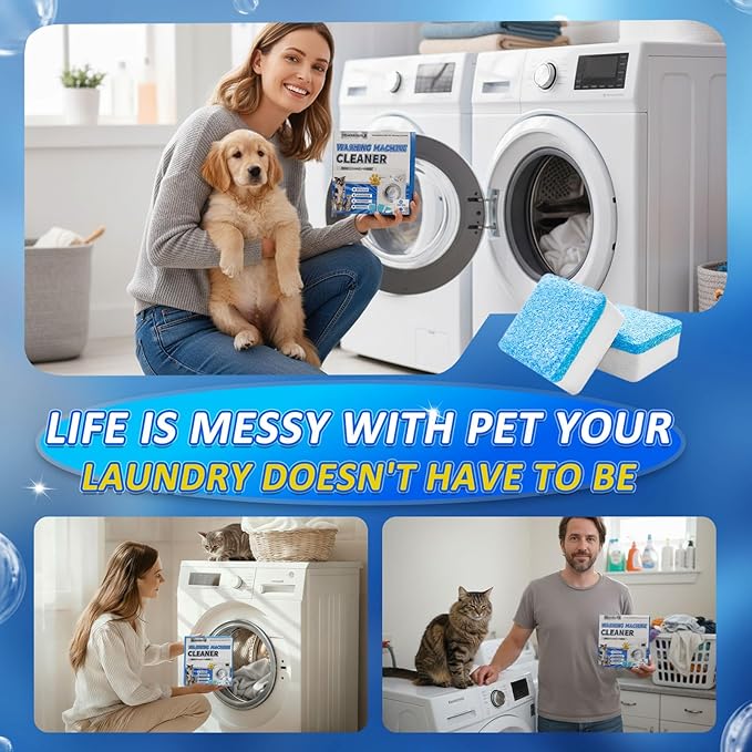 Washing Machine Cleaner Tablets - 24 Pack. Formulated for Pet Owners.Washer Machine Cleaner Remove Stubborn Pet Hair, Residue, Grime and Odors,Compatible with HE, Top & Front Load Washer
