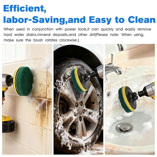 4-Inch Power Scrubber Pads Drill Attachment,Suitable for Kitchen and Bathroom Electric Diamond Brush Cleaning Kit, Including Such as Tiles, Bathtubs, Glass, Porcelain, Showers, Bathtubs and Sinks ﻿