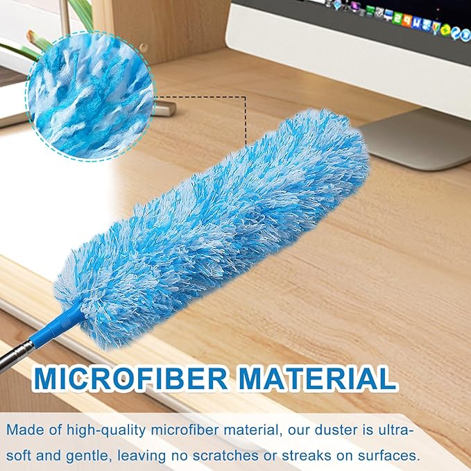 4 Pack Microfiber Feather Dusters, Up to 55 Inch Extension Pole, Cobweb Cleaner, Electrostatic Bendable Head,Telescoping Feather Dusters for Wall, Ceiling Fan, Celling, Car, Furniture