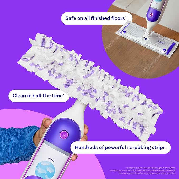 Swiffer Power Mop Refill Pack, Floor Cleaner for Mopping Tile, Vinyl, Laminate, Wood in Home, Bathroom, Kitchen, All Purpose Multi-Surface Cleaning, 5 Pads + 1 Lavender Solution, Pack of 4
