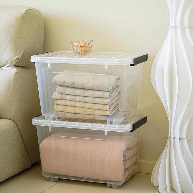 Citylife 54 QT Clear Plastic Storage Bins with Lids Stackable Storage Boxes with Lids Large Plastic Storage Containers for Garage Closet Kitchen 2 Packs