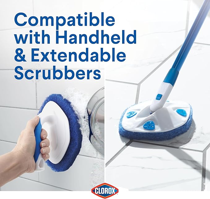Clorox Extendable Tub & Tile Scrubber Refill, Diamond-Shaped Head Replacement Scrubber Pad, Blue