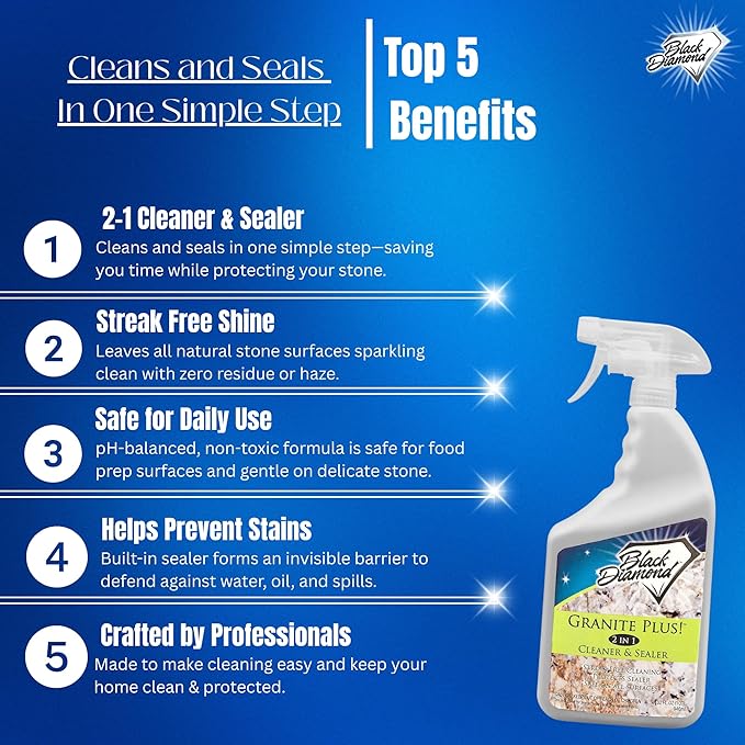 Black Diamond Stoneworks GRANITE PLUS! 2 in 1 Cleaner & Sealer for Granite, Marble, Travertine, Limestone, Ready to Use! (1-Gallon)