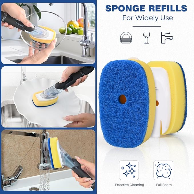Sponge Brush Refills for OXO Dish Brush, 4 Pack Soap Dispensing Dish Refills, Scrub Replacement Head for Scrubber, Sponge Replacement Head Fits Soap Dispensing Handle