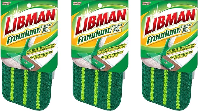 Libman Freedom Spray Mop Refill | Microfiber Mop | Household Essentials | Hardwood Floor Cleaner | Wall Mop | Cleaning Supplies | Floor Mop | Three Replacement Heads