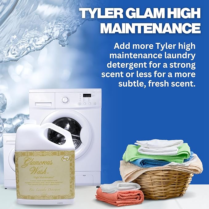 Worldwide Nutrition Bundle Compatible with Tyler Candle Company Glamorous Wash High Maintenance Scent Fine Laundry Liquid Detergent - Hand and Machine Washable - 1 Gal (3.78 L) Container with Keychain