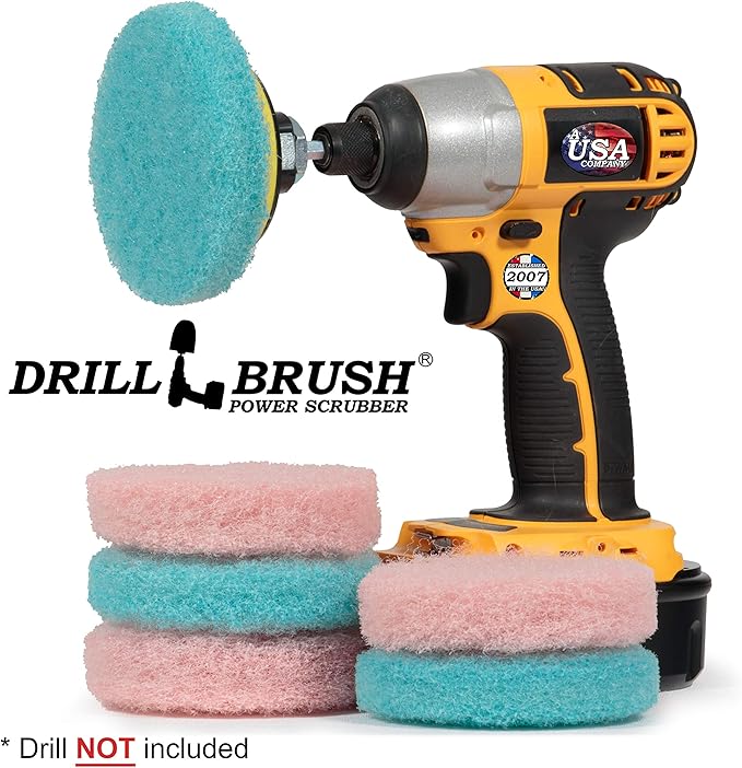Drill Brush - Cleaning Supplies - Bathroom Accessories - Scrub Pads - Shower Cleaner - Bathtub - Bath Mat – Bathroom Sink - Scrubber - Hard Water Stain Remover - Glass Cleaner - Shower Door Cleaner