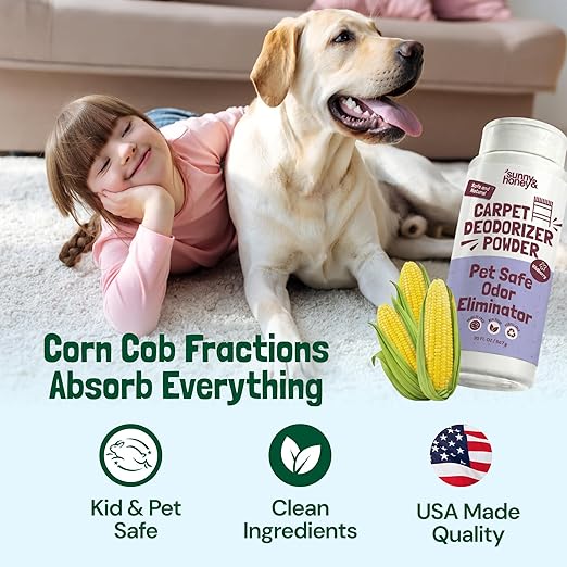 Sunny & Honey Carpet Deodorizer Powder - Pet Safe Freshener for Carpets, Pet Beds and Car Seats - Berry Odor Eliminator for Cat Urine and Wet Dog Smells (20 oz)