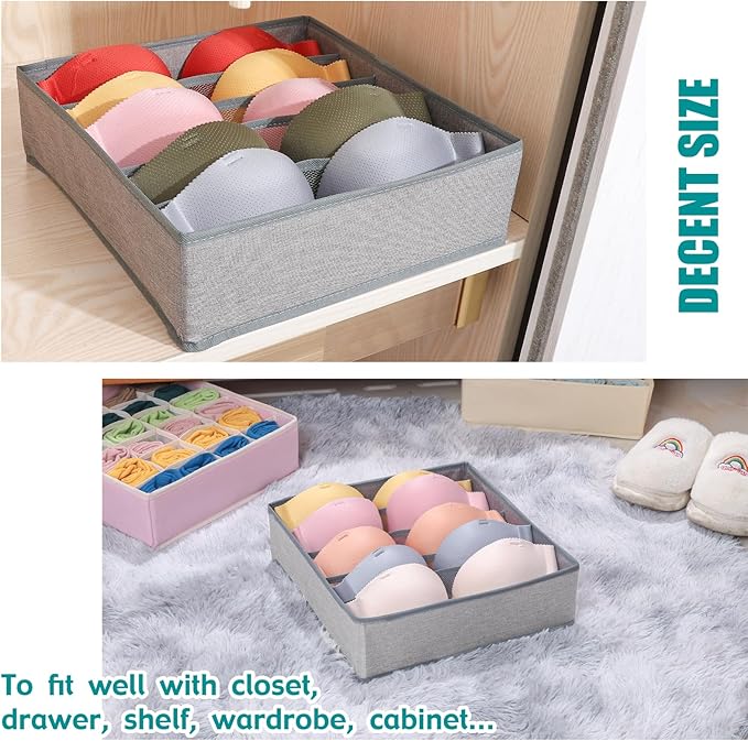 Drawer under Cabinet Clothes Organizer 5 Cell Foldable Storage Cubes Underwear Drawer Organizer Dividers Storage Boxes for Bra, Underwear（Grey）