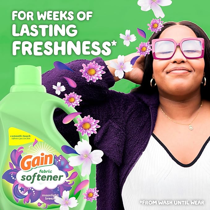 Gain Moonlight Breeze Fabric Softener, 140 FL OZ, 190 Load, Smooth Touch Laundry Conditioner Liquid