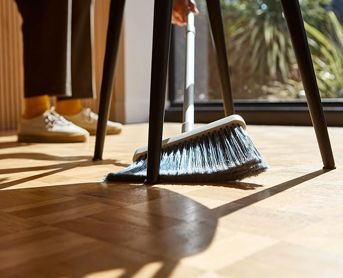 Joseph Joseph CleanTech Wall-Mounted, Adjustable Long Handle Broom Sweeper with Dust-Shield Storage, Indoor Sweeping Floor Brush with Soft Bristles