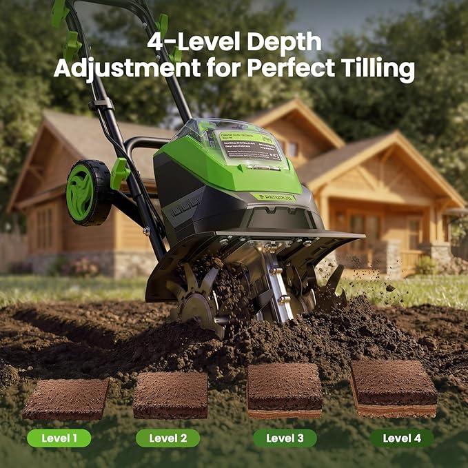 20V Battery Tiller for Gardening, Cordless Electric Tiller Cultivator with 2×4.0Ah Batteries, 14" Tilling Width, 8.7" Depth, 48 Steel Tines Rototiller for Soil Cultivation