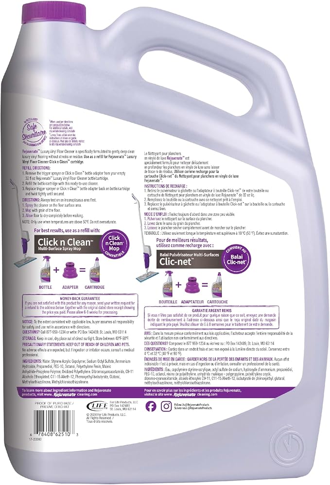 Rejuvenate Luxury Vinyl Floor Cleaner Refill, 1 Gallon, Gently Cleans and Revitalizes Luxury Vinyl Floors, 2 Pack