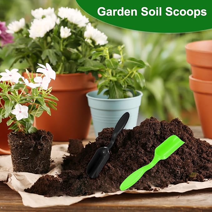 10-Pack Mini Gardening Shovel Spoon, Plastic Garden Soil Scoops for Cultivation Digging Transplanting/Flower Planting/Plant Succulent, Colorful Small Gardening Tools [Black, Green]