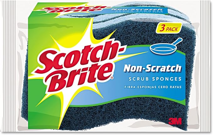 3M Scotch-Brite No Scratch Scrub Sponges, Blue, 4-1/2 x 2-1/2 x 7/10 in