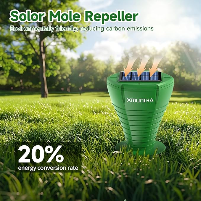 Solar Powered Mole Repellent, 8 Pack Ultrasonic Vole Repeller Outdoor, IP65 Waterproof Snake Deterrent, Gopher Remover Devices, Skunk, Groundhog Trap for Yard, Garden, Lawn