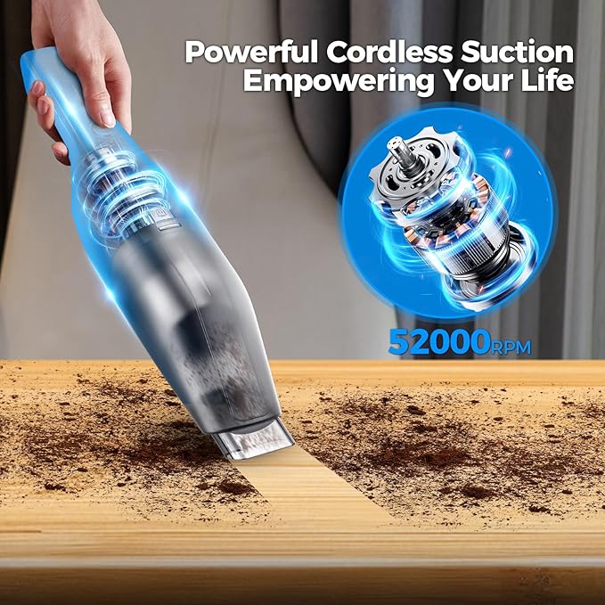 Handheld Vacuum Cordless -Car Vacuum Portable Cordless Cleaner with 11000Pa Powerful Suction,1.2lbs Lightweight, Type-C Charge, Multiple Accessories, Portable Hand Vacuum for Home, Pet and Car