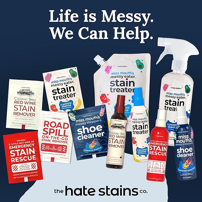 Miss Mouth's Messy Eater Stain Treater Spray - 4oz & 10 Wipes Stain Remover - Newborn & Baby Essentials - No Dry Cleaning Food, Grease, Coffee Off Laundry, Underwear, Fabric (Pack of 2)