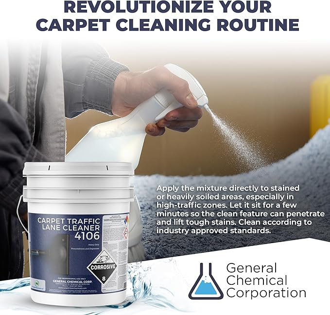 Carpet Traffic Lane Cleaner 4106 - Concentrated Carpet Pre Treatment Stain Remover - Incredible Stain Remover - Floor Covering Solution - Ideal for Industrial & Home Rug Cleaning - 5 Gal