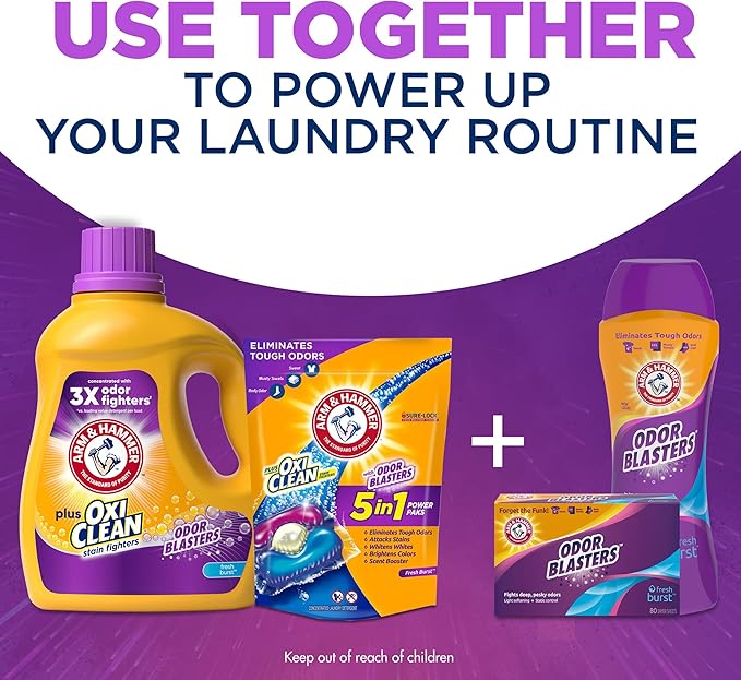 ARM & HAMMER Plus OxiClean Odor Blasters Fresh Burst, 128 Loads Liquid Laundry Detergent, 166.5 Fl oz