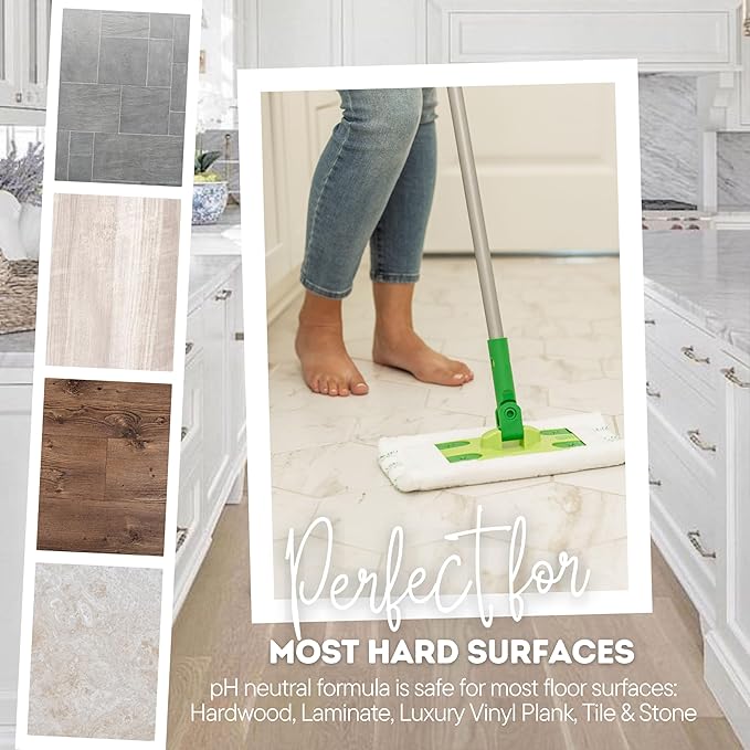 Quick Shine Multi Surface Floor Clean + Polish Mop Kit w/ 3 Reusable Pads & 1-16 oz. Floor Finish | Use Wet + Dry | Hardwood, Luxury Vinyl Plank, Laminate | Safer Choice pH Neutral Formula