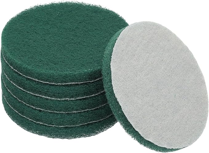 Power Scrub Pads, Scrubbing Pads 400 Grits Scouring Discs - Fitting for (Home Kitchen Cleaning - Drill Attachment - Scrubber Replacement) 6 Pcs & 5 Inch & Dark Green