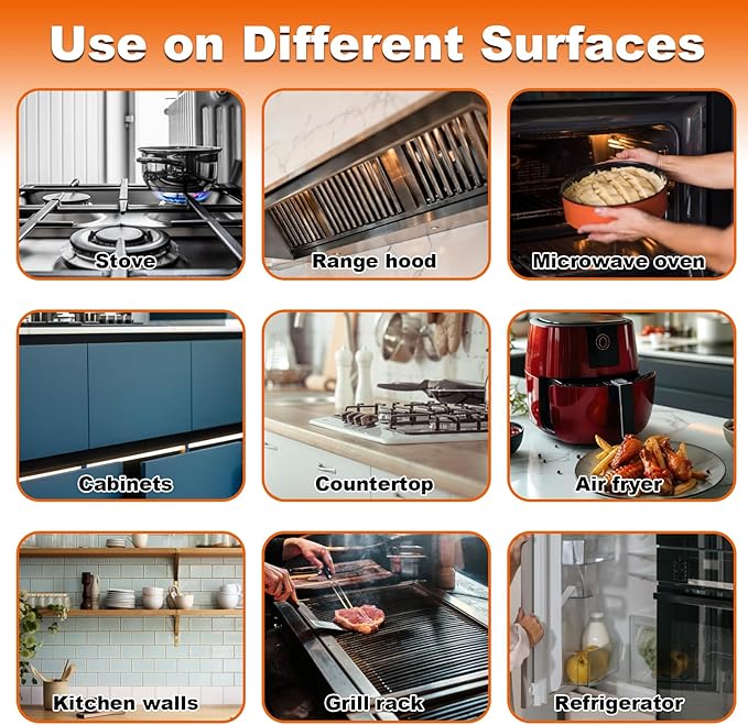2PCS Heavy-Duty Oil Cleaner Stains,Clean Up Kitchen Oil Stains Spray,Multi-purpose Clean Up Kitchens Heavy Oil Duty,with 5 Sponge Scourers