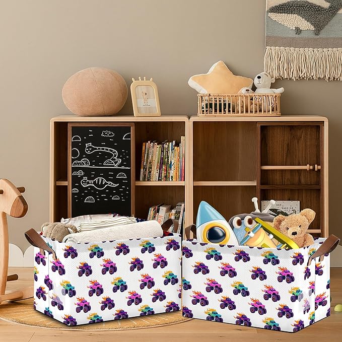Funny Car Storage Baskets,Foldable Organizer Bin with Handles for Home Living Room Bedroom Closet Box 17x11.5x10Inch