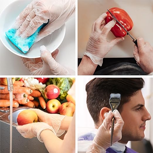 OKIAAS Disposable Gloves XL, Bulk of 1000 Pcs|Latex and Powder-Free Clear Vinyl Gloves for Household, Food Handling, Lab Work and more, 10 Dispenser Boxes
